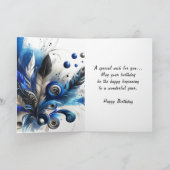 Blauwe Veren Abstracte AI Kunst Gelukkig Verjaarda Kaart (Binnen)