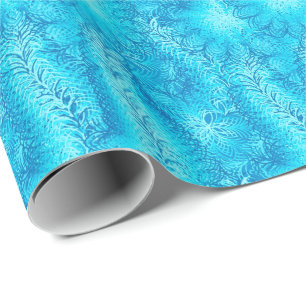 Blauwe veren boa cadeaupapier