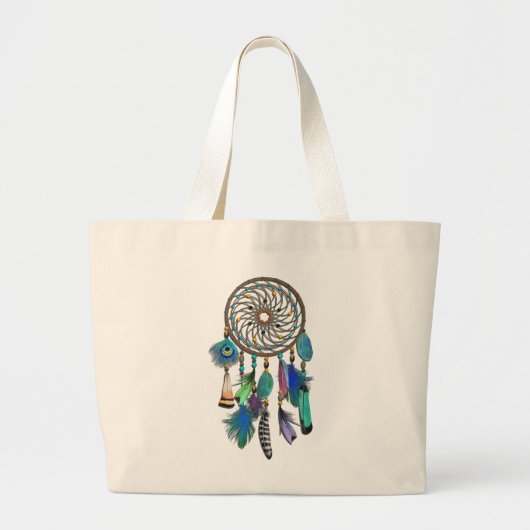 Blauwe veren | Boho Style | Drocatcher Grote Tote Bag (Voorkant)