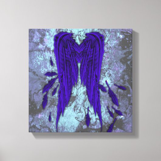 Blauwe Veren Engel Vleugels Grunge Design Canvas Afdruk (Voorkant)