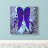 Blauwe Veren Engel Vleugels Grunge Design Canvas Afdruk (Insitu (Houten vloer))