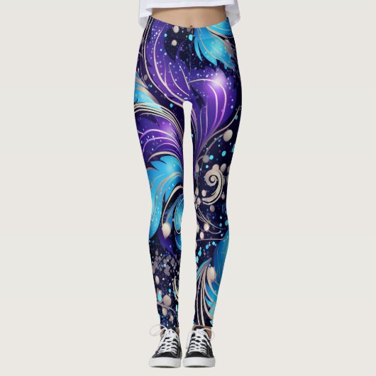 Blauwe veren leggings (Voorkant)