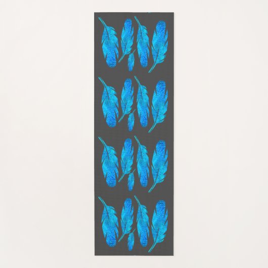 Blauwe veren levendige energieke kunst yogamat (Voorkant)
