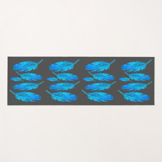 Blauwe veren levendige energieke kunst yogamat (Voorkant (horizontaal))