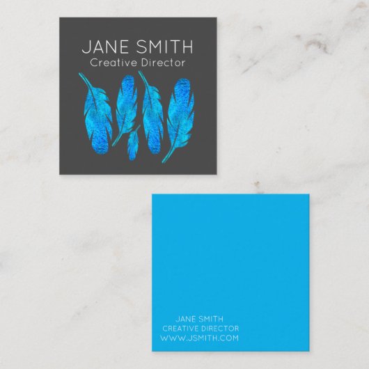 Blauwe veren moderne kleurrijke creatieve industri vierkante visitekaartje (Voorkant / Achterkant)