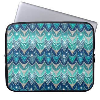 Blauwe veren patroon laptop sleeve