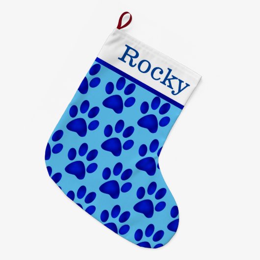 Blauwe verf afdrukken op blauw grote kerstsok (Voorkant (Hangend))