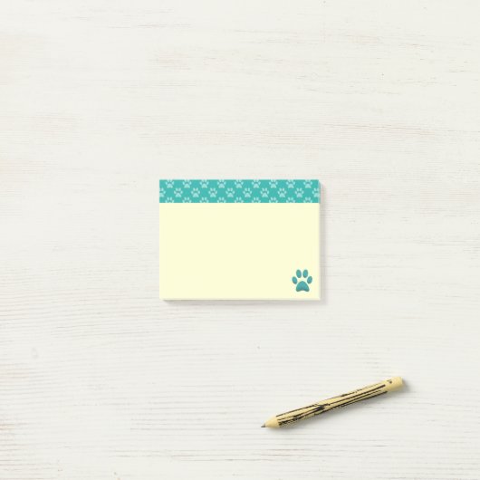 Blauwe verf afdrukken post-it® notes (Op bureau)