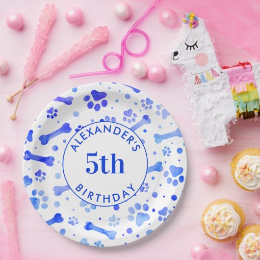 Blauwe verf drukt Aangepaste Waterverf op zaterdag Papieren Bordje (Feest)