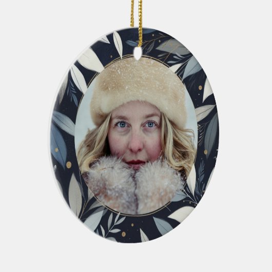 Blauwe verf krans Kerstmis Keramisch Ornament (Rechts)