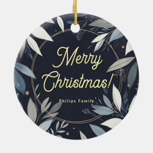 Blauwe verf krans Kerstmis Keramisch Ornament (Achterkant)