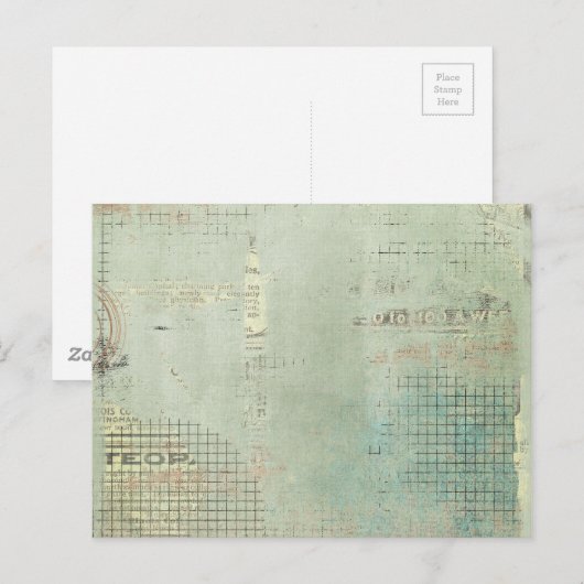  blauwe verf Krantenkrant STamped collage Briefkaart (Voorkant / Achterkant)