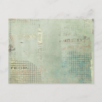  blauwe verf Krantenkrant STamped collage Briefkaart