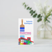 Blauwe verf penselen boven graffiti visitekaartje (Staand voorkant)