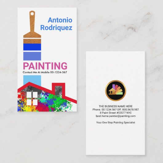 Blauwe verf penselen boven graffiti visitekaartje (Voorkant / Achterkant)