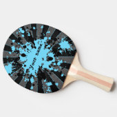 Blauwe verf spattert zwart en grijs tafeltennisbatje (Zijkant)
