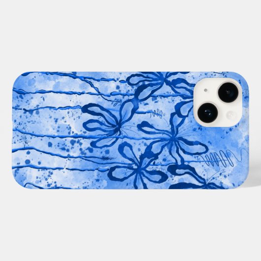 Blauwe Verf Splatter & Lelies Case-Mate iPhone Case (Achterkant (horizontaal))