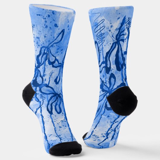 Blauwe Verf Splatter & Lelies Sokken (Gebogen)