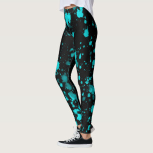 Blauwe verf Spletters op zwarte Leggings