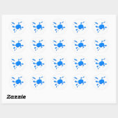 Blauwe verf splodge ronde sticker (Vel)