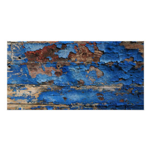 Blauwe verfschil van een oud houten poster