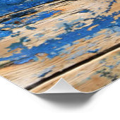 Blauwe verfschil van een oud houten poster (Hoek)