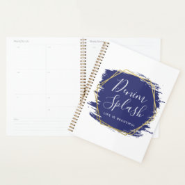 Blauwe verfstreek & moderne gouden geometrische ch planner