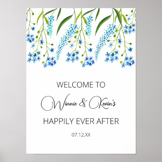 Blauwe vergeet-me-nots bruiloft zingt poster (Voorkant)