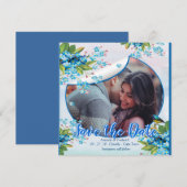 Blauwe vergeet-mij-niet bloem save the dates date (Voorkant / Achterkant)
