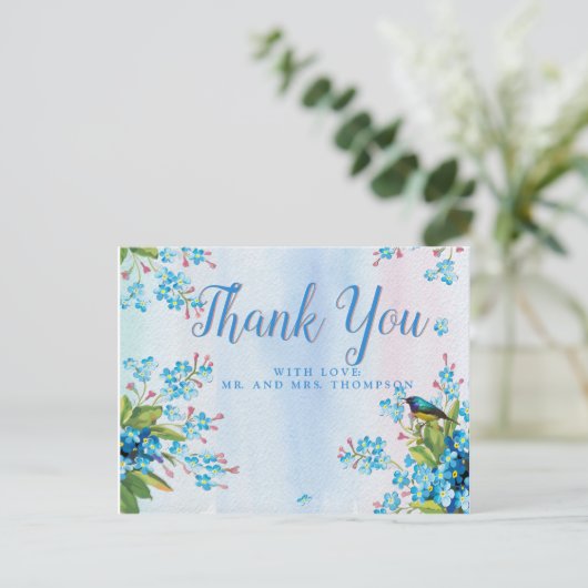 Blauwe vergeet-mij-nietjes Dank je Briefkaart (Staand voorkant)