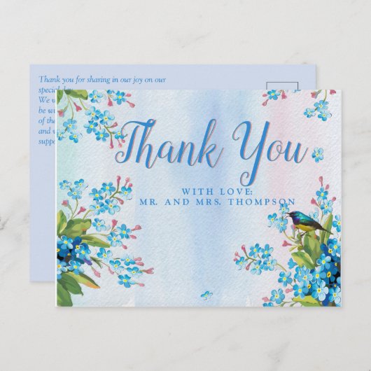 Blauwe vergeet-mij-nietjes Dank je Briefkaart (Voorkant / Achterkant)