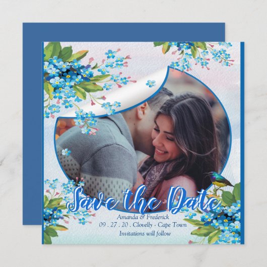 Blauwe Verget-mij-nietje Bloem Save the dates Save The Date (Voorkant / Achterkant)