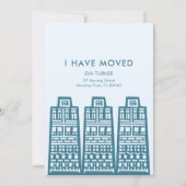 Blauwe verhuis aankondiging met retro gebouwen (Voorkant)