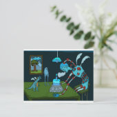 Blauwe Verjaardag Groet Briefkaart (Staand voorkant)