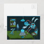 Blauwe Verjaardag Groet Briefkaart (Voorkant / Achterkant)