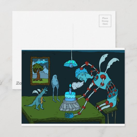 Blauwe Verjaardag Groet Briefkaart (Voorkant / Achterkant)