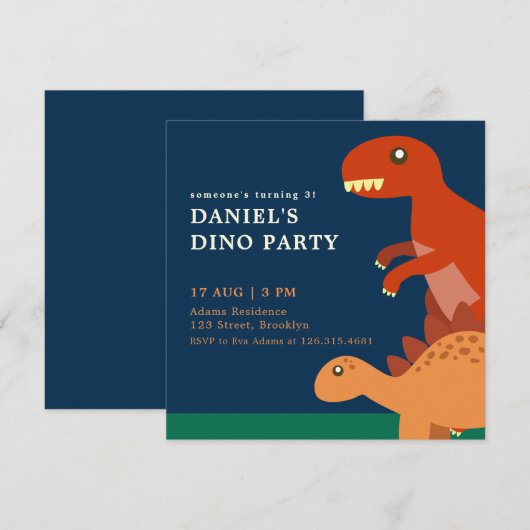 Blauwe Verjaardag Kinder Dinosaurus Verjaardagsfee Kaart (Voorkant / Achterkant)