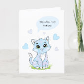 Blauwe verjaardag kitty kaart (Voorkant)