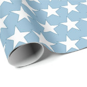 Blauwe verjaardag met witte sterren cadeaupapier (Rol Hoek)