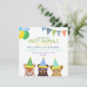 Blauwe verjaardag van dieren kaart (Staand voorkant)