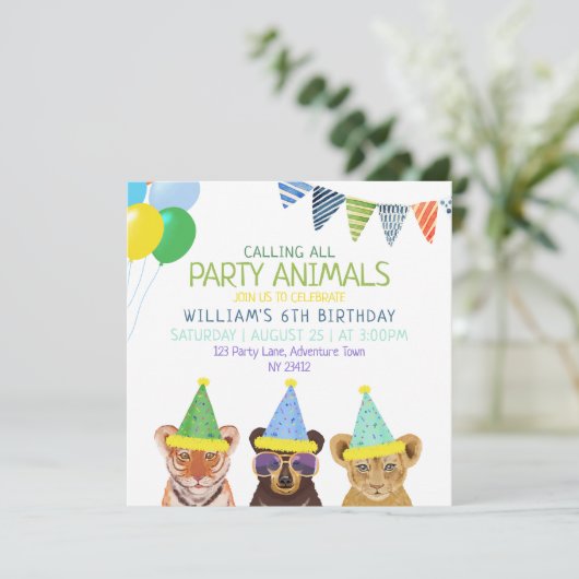 Blauwe verjaardag van dieren kaart (Staand voorkant)