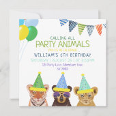 Blauwe verjaardag van dieren kaart (Voorkant)