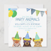 Blauwe verjaardag van dieren kaart (Voorkant)