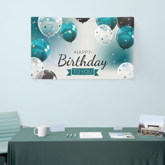 Blauwe Verjaardagsballonnen Banner (Beurs)