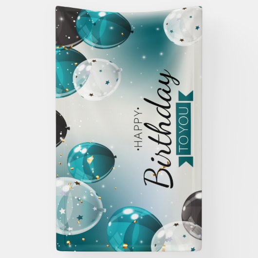 Blauwe Verjaardagsballonnen Banner (Verticaal)