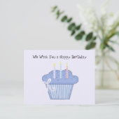 Blauwe verjaardagscupcake briefkaart (Staand voorkant)