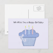 Blauwe verjaardagscupcake briefkaart (Voorkant / Achterkant)