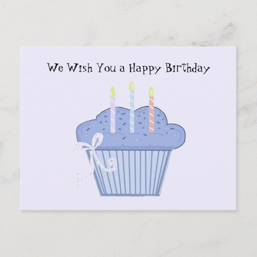 Blauwe verjaardagscupcake briefkaart (Voorkant)