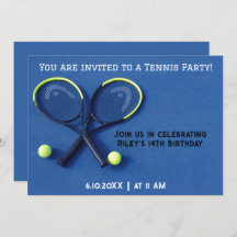Blauwe verjaardagsfeest rackets en ballen tennis