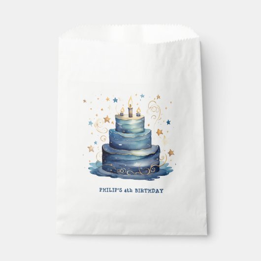 Blauwe verjaardagstaart verjaardag bedankzakje (Voorkant)